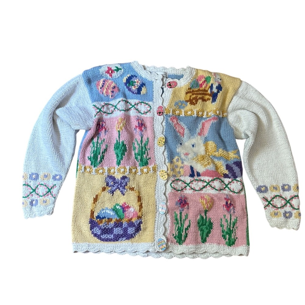 Eagle's Eye Alexandra Bartlett Cardigan Women Blue Easter Bunny Vintage SIZE PS